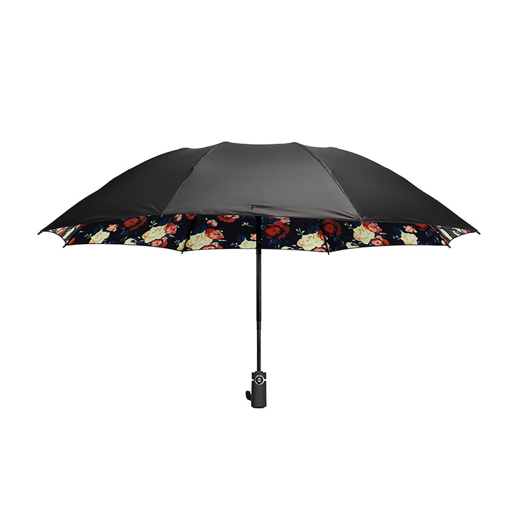 跨境电商创意自动三折雨伞防晒黑胶晴雨伞厂家直销商务折叠伞logo