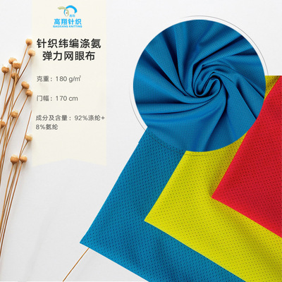 【热销产品】针织纬编涤氨弹力网眼布 速干高弹运动服面料