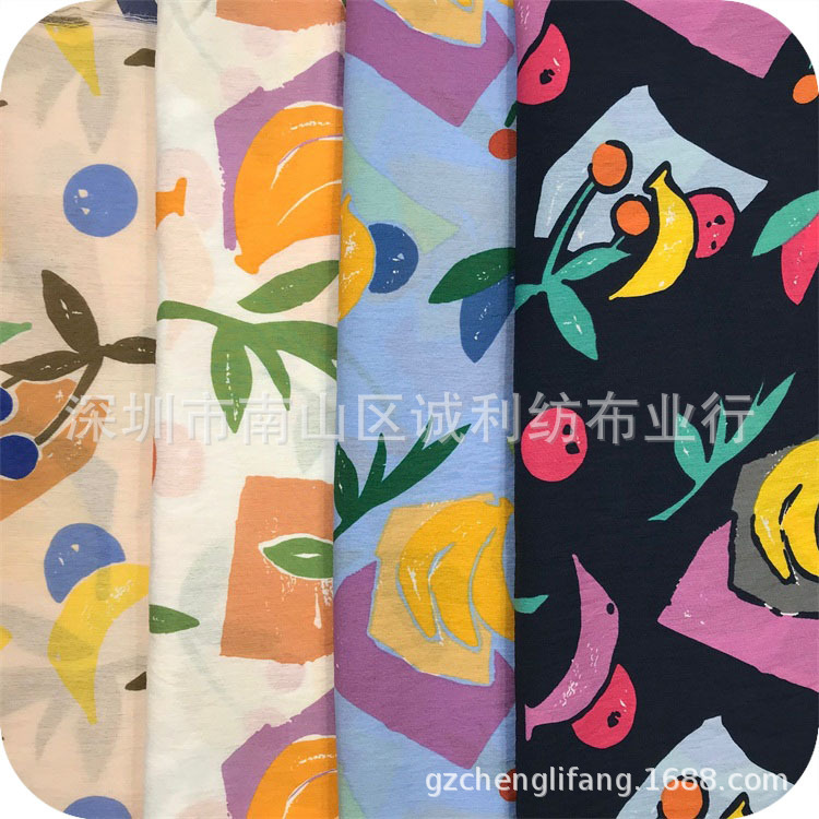 丝棉印花面料 水果印花布  欧美连衣裙印花 童装裙子上衣印花用料