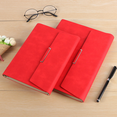 红色A5活页笔记本记事本三折可拆卸日记本商务定制办公会议记录本|ru