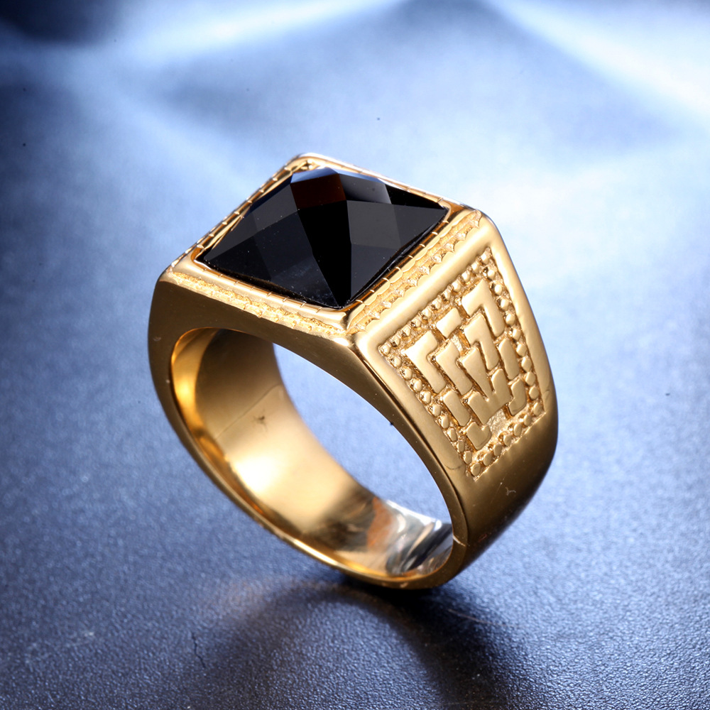 Rings Classification 13, 7 Ring Size 1 Piece Quantity Retro Geometric Titanium Steel Inlay Rhinestones Polishing Men'S Rings