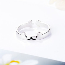 日韩潮人创意开口戒指简约个性小熊猫咪指环拉丝素银食指戒手饰品