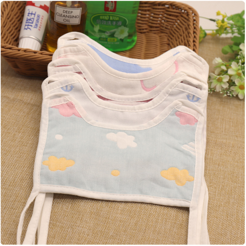 新春特价 婴幼儿口罩式绑带围嘴六层纱布饭兜吸水透气双面口水巾