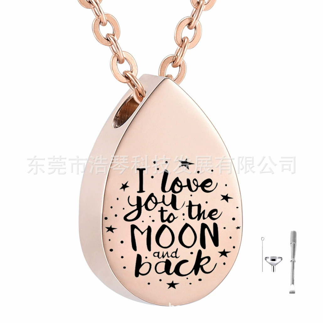 Европейские и американские популярные ювелирные изделия ПЭТ пепел ожерелье розовое золото в форме капли выгравированы пепел шкатулка кулон флакон духов