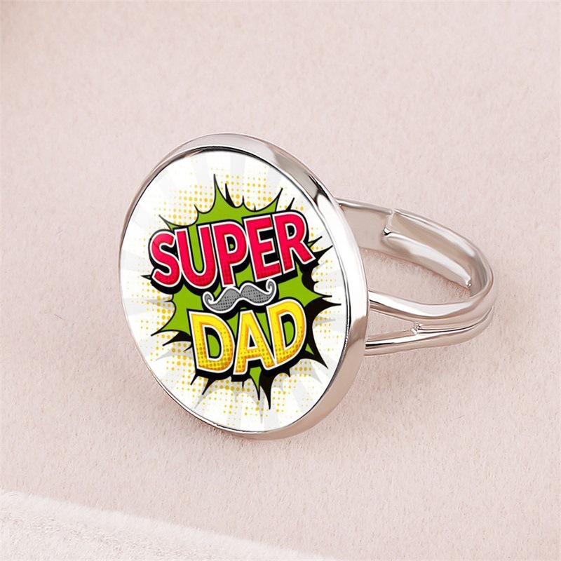 父亲节礼物 Best Super Dad I love PAPI时光宝石戒指 开口可调节