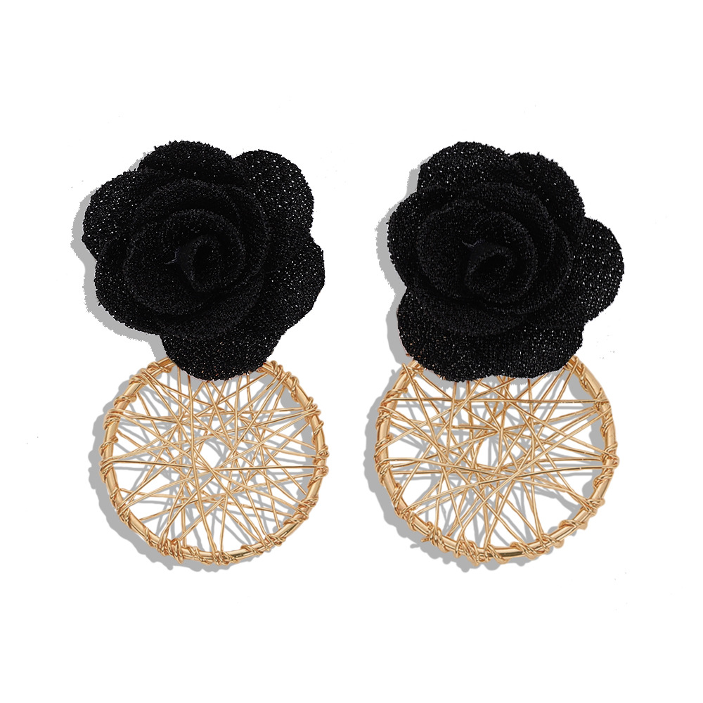 Korean New Wave Fabric Flower Alloy Earrings Hollow Knit Earrings Jewelry Accessories display picture 3