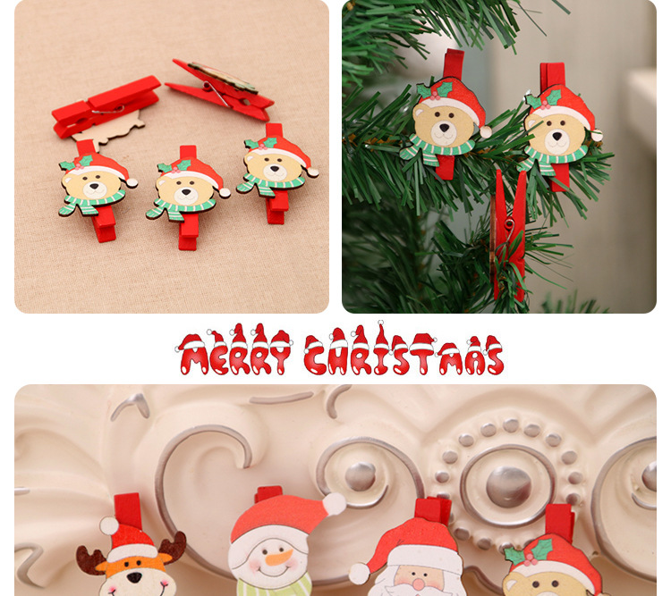 Christmas Supplies Christmas Decorations Christmas Cartoon Wooden Clips Diy Santa Claus Small Wood Clip 5cm display picture 6