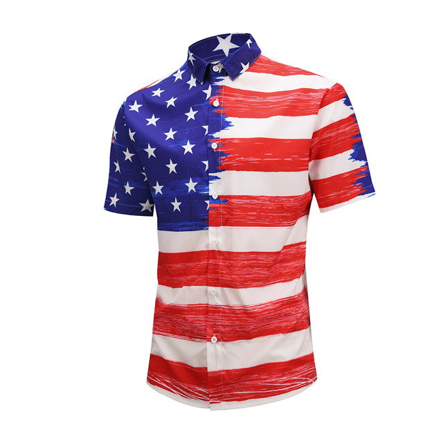 Star Stripe Creative Printed Shirts Loose Fatty Size Shirts Summer 