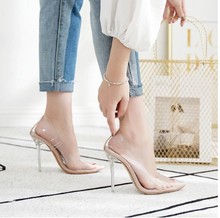 2019透明尖头欧美款高跟单鞋性感PVC女士高跟透明跟单鞋夏季女鞋