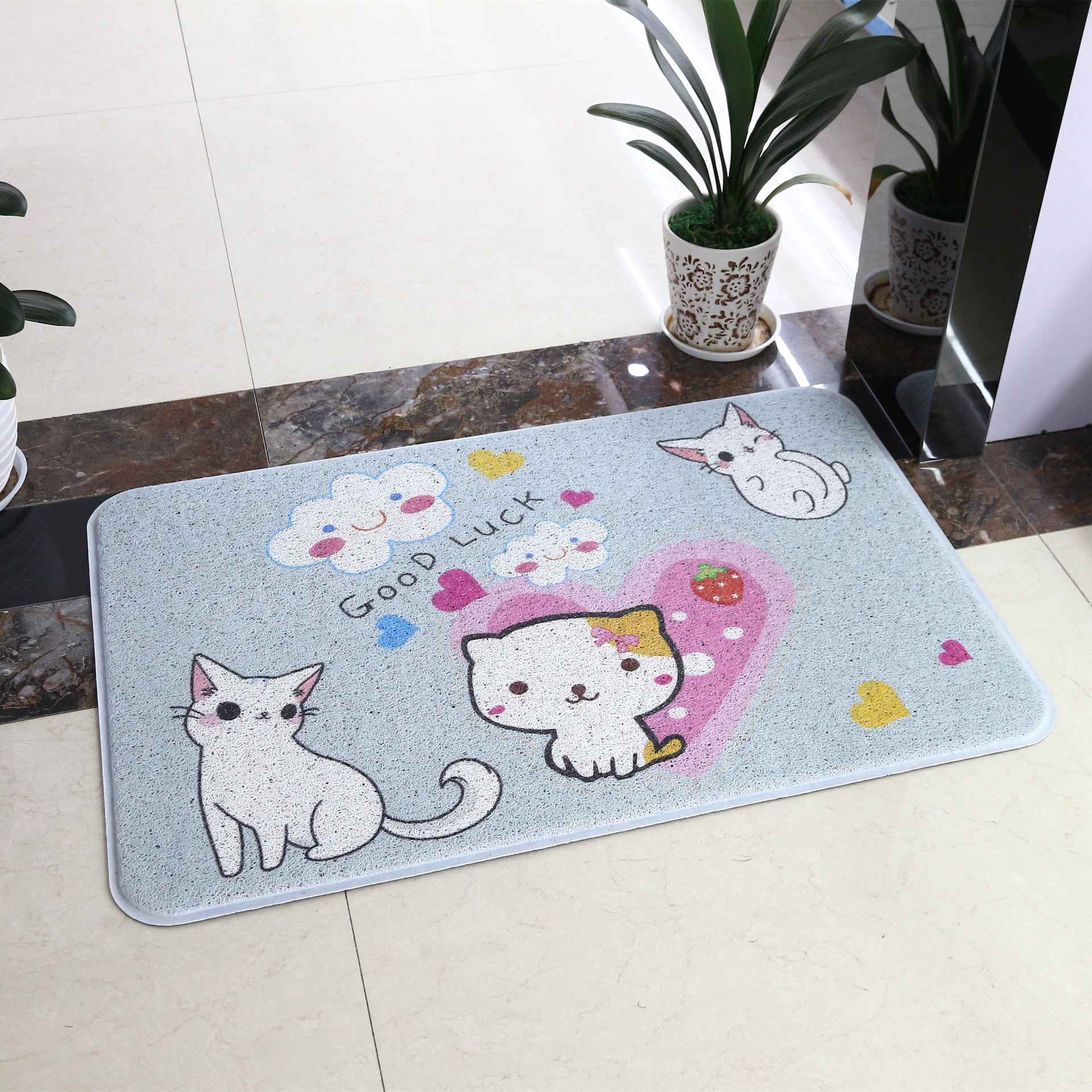 Predpražnik iz risanih PVC žičnih obročev za osnovno odstranjevanje prahu in protizdrsno preprogo se lahko uporablja kot reklamna podloga_voghion.com