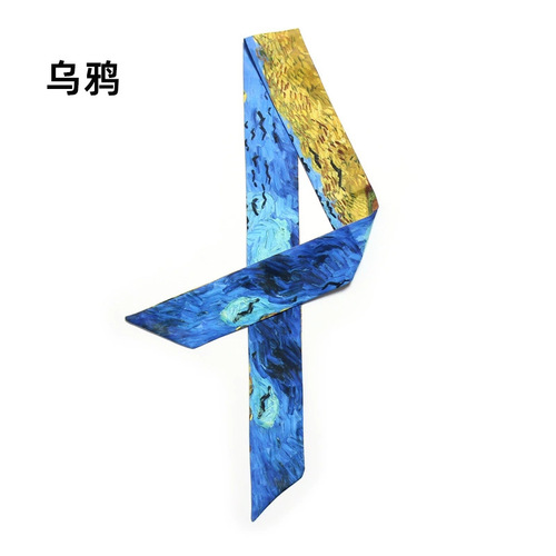 Art Van Gogh Wheat Field Apricot Blossom Starry Sky Oil Painting Slender Narrow Ribbon Tie Bag Handle Silk Scarf Hair Tie