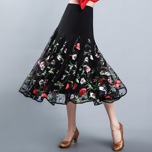 black ballroom dance skirt for women National standard dance half skirt social dance big swing skirt modern dance square dance practice performance skirt