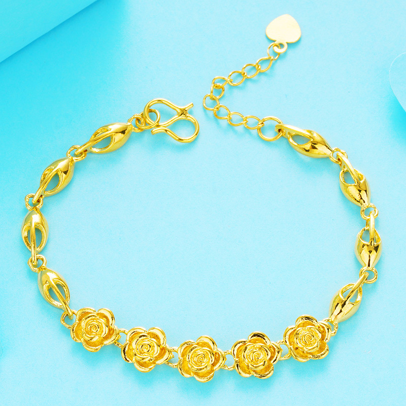 Venta al por mayor Europea oro latón flor pulsera mujer Vietnam chapado en oro 24K oro imitación real oro flor pulsera de las mujeres