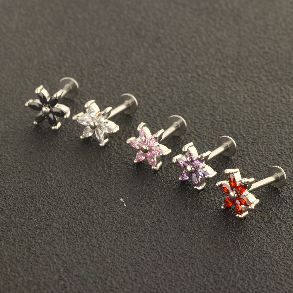 Fashion Rhombus Stainless Steel Zircon Lip Stud In Bulk display picture 6