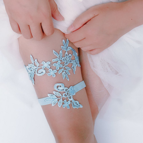 Bridal Garter Belt, Sky-Blue Lace Suspender with Multiple Colors, Sexy & Playful Thigh-High Ring—Western Wedding Accessory, LW36
