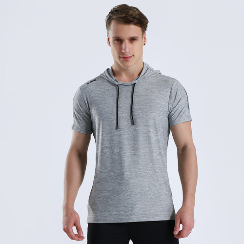 Hunter Star Hooded Short Sleeve Quick-Drying Breathable Fitness Wear T-Shirt Men's Running Training Sports Leisure Wholesale M001
