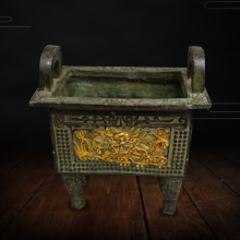 古玩批发复古铜器青铜鎏金雕刻龙狮花纹铜香炉铜鼎香炉摆件