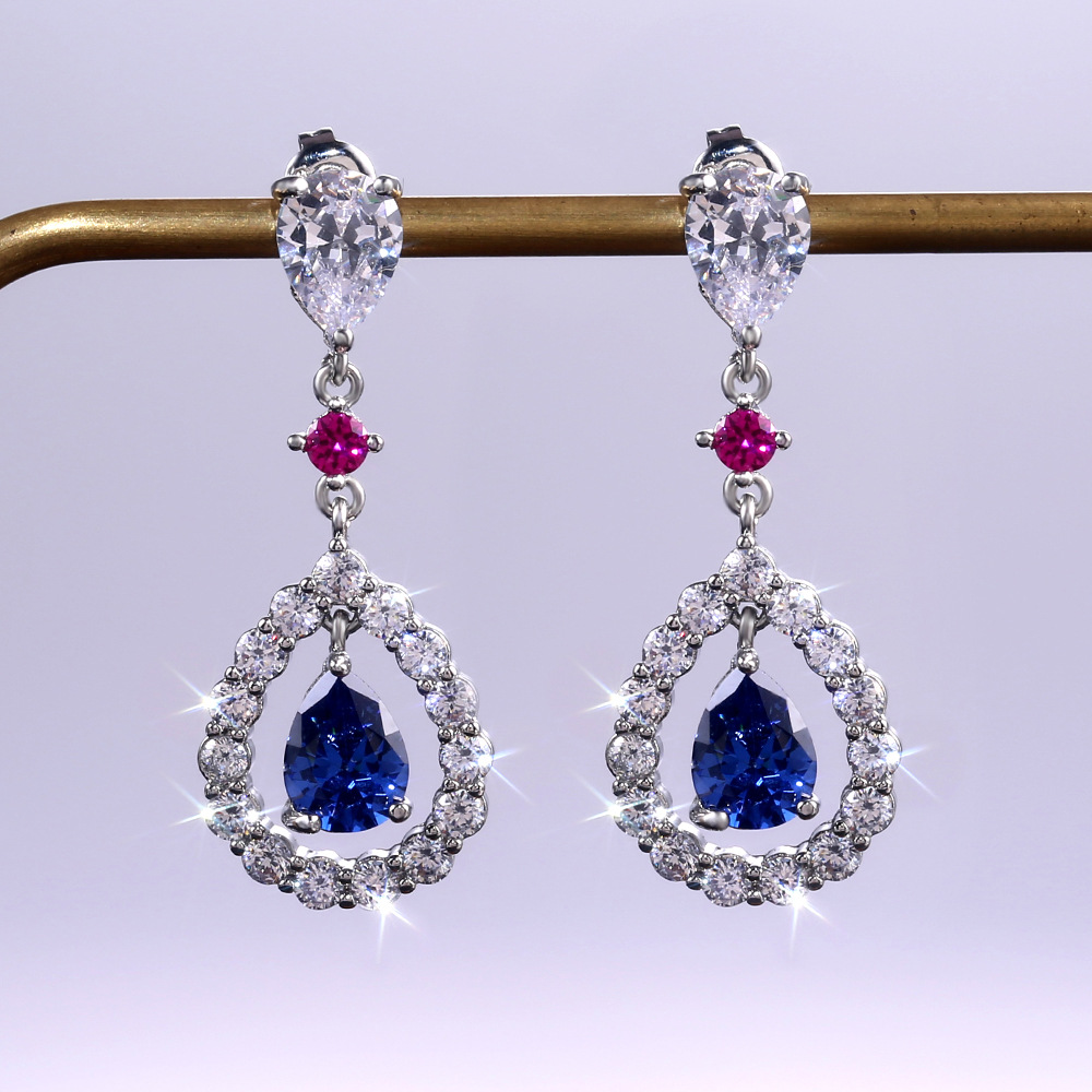 new fashion long water drop zircon copper earrings wholesalepicture4