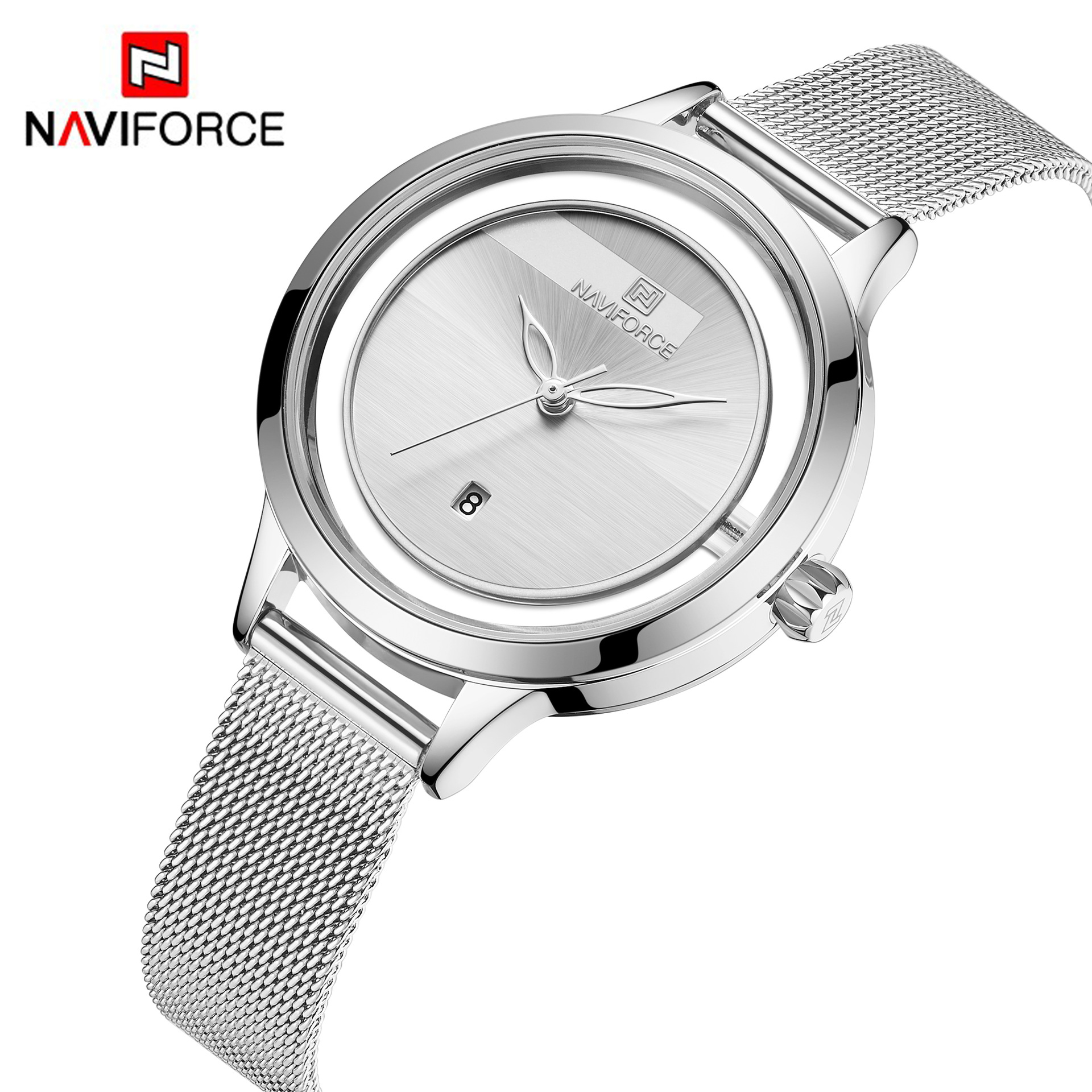 NAVIFORCE/Lingxiang 5014 Women's Watch Waterproof Quartz Mesh Band Watch Fashion Calendar Watch Casual Women's Watch_voghion.com