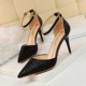 7113-1 Korean fashion Sequin high heel shoes with thin heel, high heel, hollow, shallow mouth and pointed hollow strip sandals