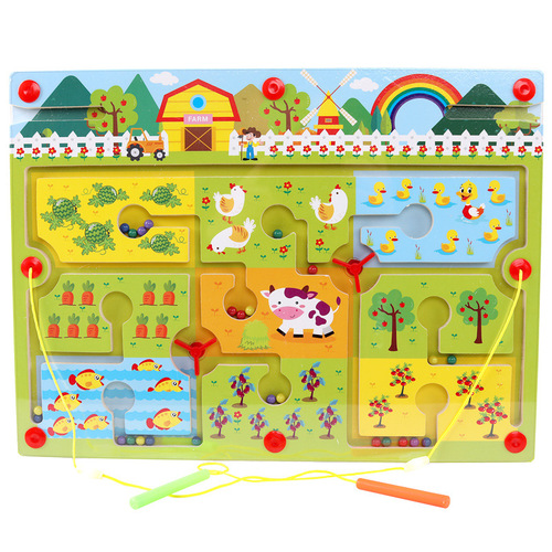 Large children's magnetic maze toy rolling beads kindergarten educational wooden early education baby ball toys wholesale