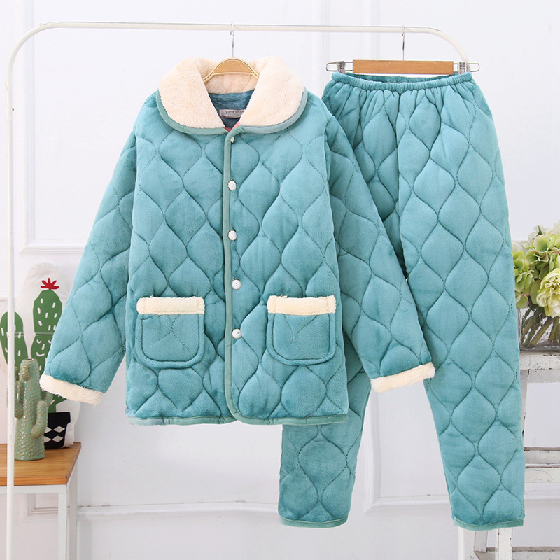 Pajamas Women's Winter Home Clothes Cotton Thickened Flannel Korean Style Warm Cute Youth Coral Fleece Cotton Clothes Women