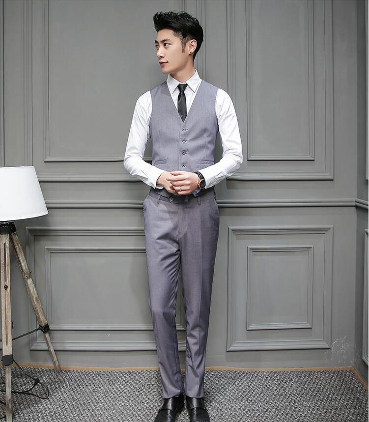 Traje de padrino traje de hombre camisa blanca de manga larga chaleco traje de tres piezas vestido de novia estilo coreano ropa SLIM-Fit