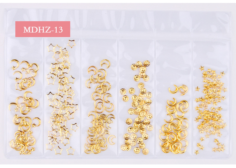 14g Weight Nail Decoration Accessories Nail Supplies 1 Set Quantity Metal Material Geometric Pattern Simple Style Style Factory Mixed New Nail Beauty Ornament Metal Hollow Japanese Star Moon Ocean 6 Grid Nail Decoration 2