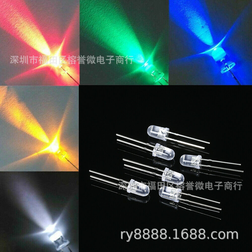 1000PCS 5MM LED灯 白发LED发光二极管灯珠 白发红绿黄蓝白橙色-阿里巴巴