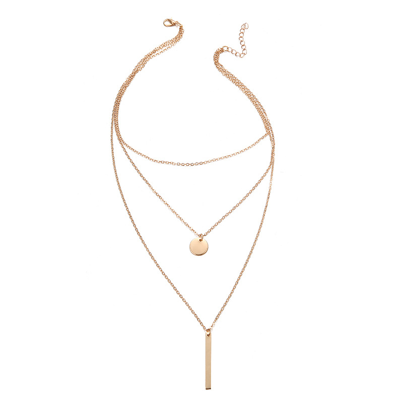 Wholesale jewelry simple metal multilayer geometric disc vertical pendant necklace short necklace