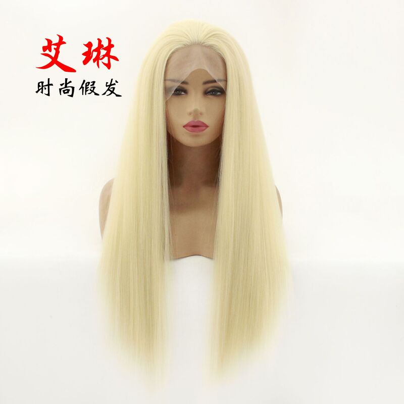 European and American front lace wig women's fashion 613# free yaki long straight hair chemical fiber half hand hook head cover