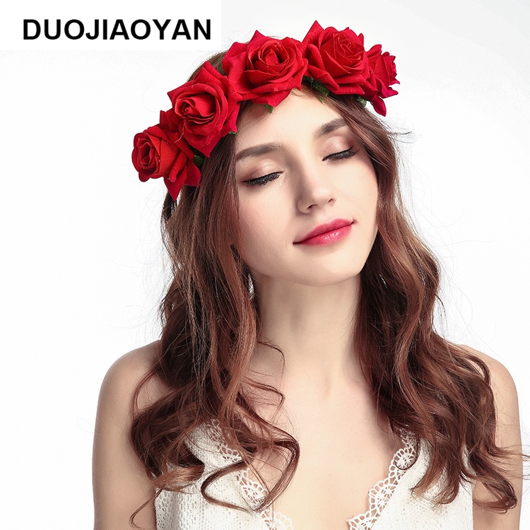 160g Weight Headwear Classification Wedding, Travel Occasion Plaid, Flower Pattern Women'S Gender Fashion Style White, Pink, Red Color New Velvet Simulation Rose Flower Wreath Headband Wholesale Nihaojewelry 2