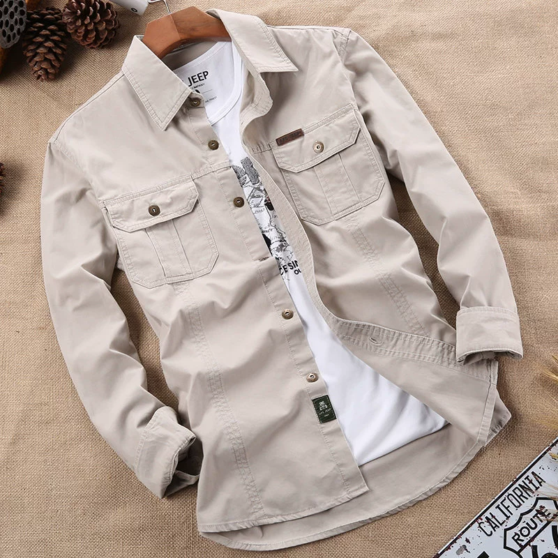 Рубашка с длинными рукавами, Мужская молодежная Осенняя Свободная верхняя часть, теплое пальто в стиле милитари больших размеров, рабочая одежда, рубашка на флисовой подкладке, Мужская