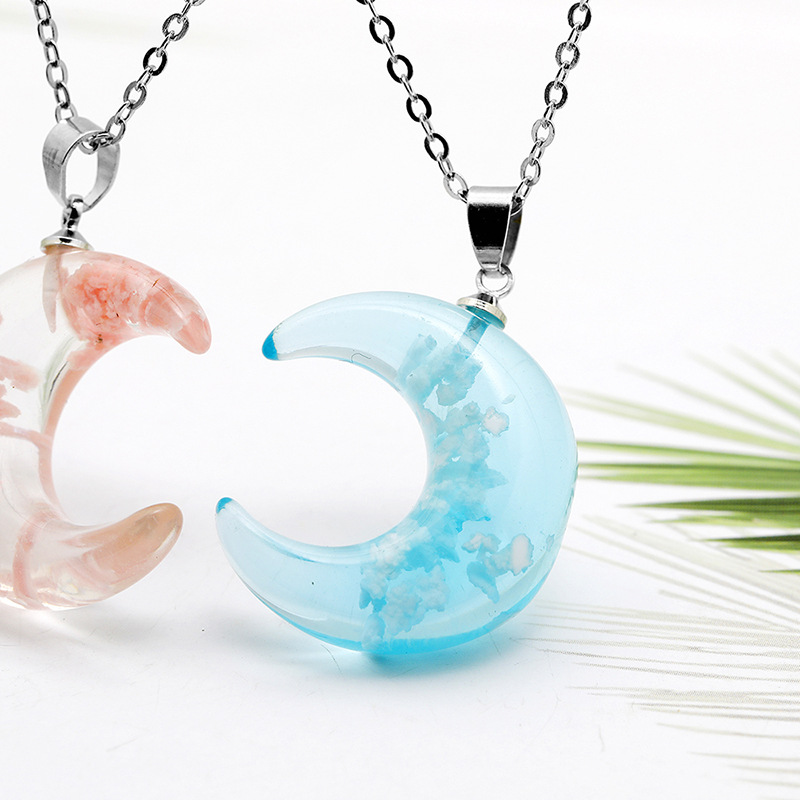 New Moon Crescent Sky White Cloud Resin Pendant Luminous Blue Sky Cloud Necklace Accessories display picture 3
