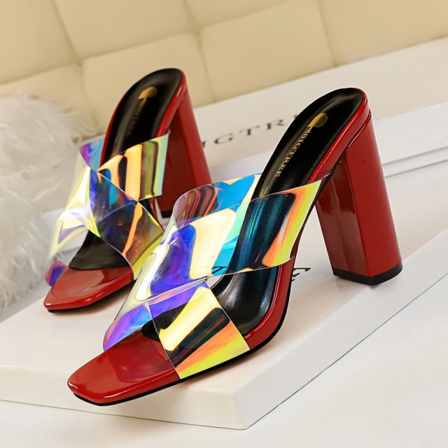 fashion high-heeled sandals lacquer thick-heeled square-headed 