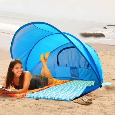 Seaside Holiday Beach Tent Sunscreen and Sunshade Fully Automatic Quick Open Outdoor Foldable Fishing Double Tent (Çadırlar) - blue-double
