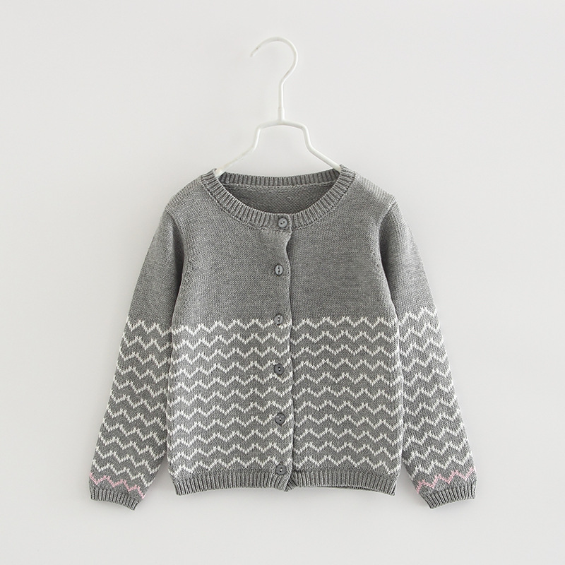 2021 primavera y otoño nueva ropa para niños lana gruesa color cuello redondo suéter cardigan suéter manga larga al por mayor engrosado