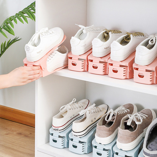 二代可调节鞋架 简易创意DIY组装鞋子收纳架 双层塑料鞋柜整理架