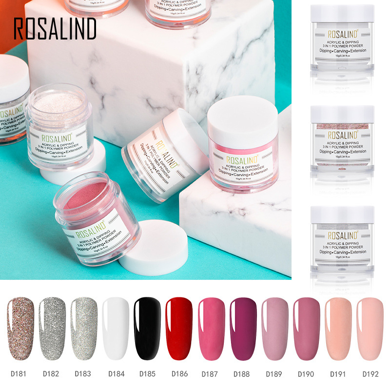 rosalind指甲粉套装12色磨砂美甲粉 延长浸润雕花三合一水晶甲粉