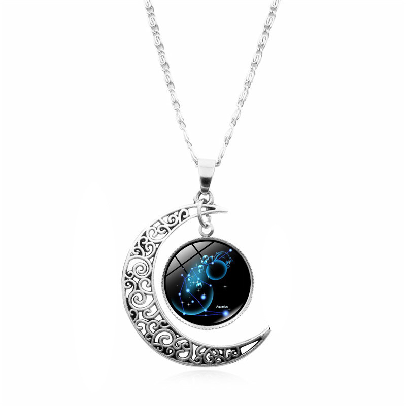 Fashion Constellation Moon Alloy Glass Splicing Necklace