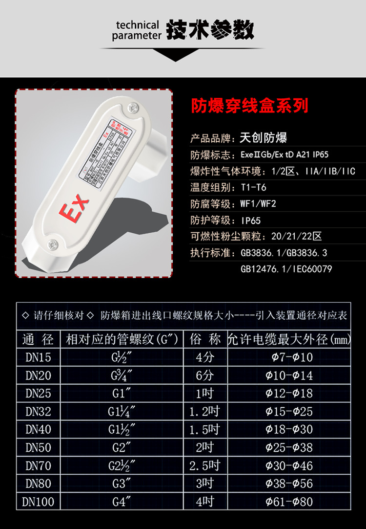 【国标】防爆穿线盒BHC铝合金系列DN25右通【厂家直销】