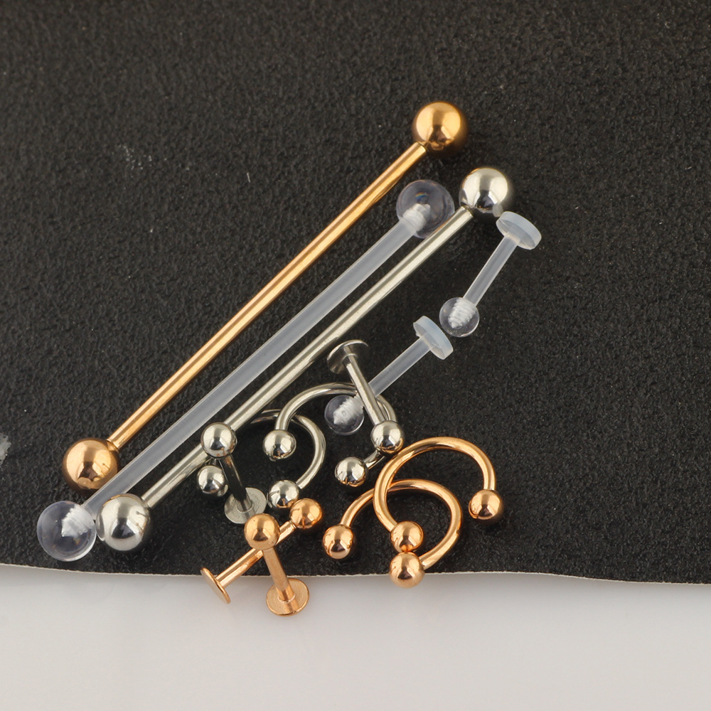 13 Pcs Body Piercing Jewelry Set Nose Ring Nose Stud Lip Ring Industrial Barbell Earrings Stainless Steel Rose Gold detail image 15