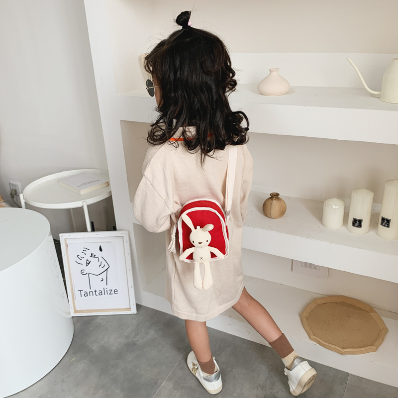 Bolsa de Niños de estilo coreano 2021 Otoño e Invierno bolso de hombro simple conejo bandolera moda niños y niñas bebé todos los partidos accesorios bolsa
