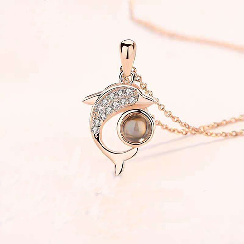 Dolphin necklace female trendy Internet celebrity projection customized 100 languages ​​​​I love you language clavicle chain for girlfriend