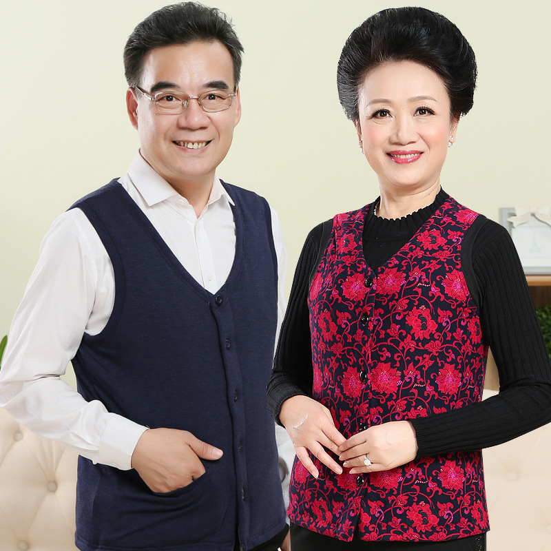 厂家直销中老年坎男式肩加肥加大无袖开衫女式超软印花桑蚕丝背心|ms