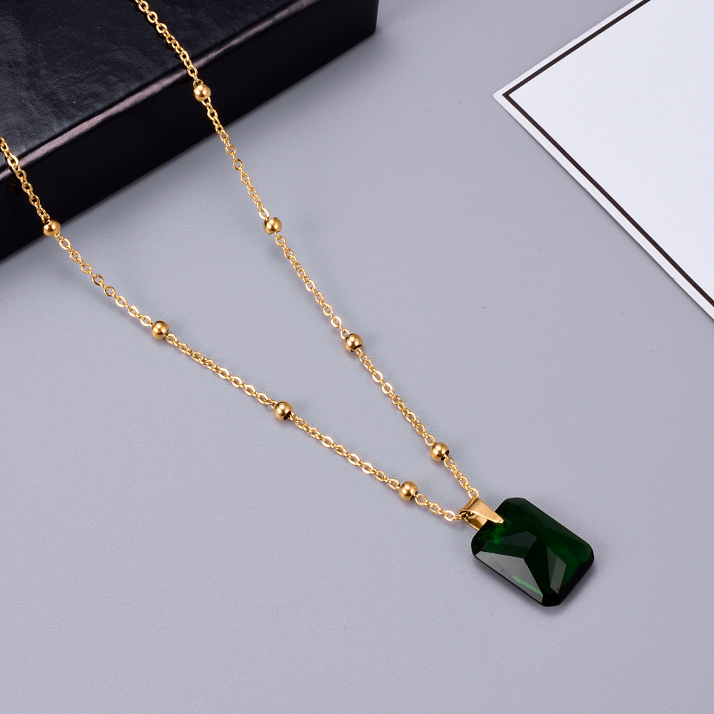 Wholesale Jewelry Emerald Big Zircon Square Pendant Fashion Necklace Nihaojewelry display picture 13