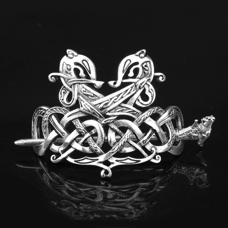 Сплавной ретро шпилька (Mo Chun), дизайн Celtic‑knot, электропокрытие, 4.5×5.9×8 см