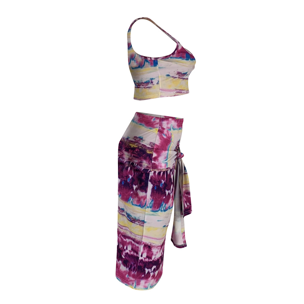 summer sexy women s tie-dye suspender two-piece set nihaostyle clothing wholesale NSFNN70018