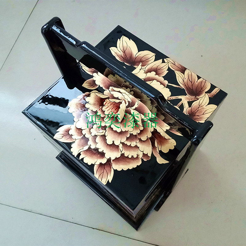 创意木质手提篮提盒多层食盒结婚礼金盒中国民