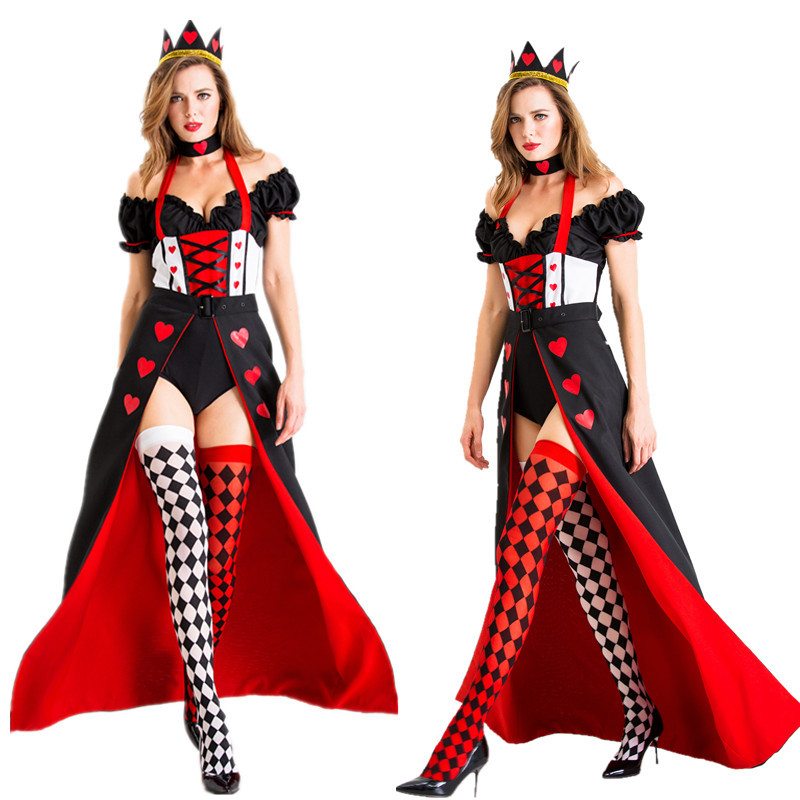 Real shot Halloween cosplay Alice in Wonderland Red Peach Queen Red Heart Princess Queen ball gown